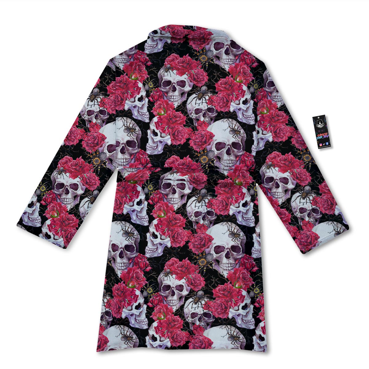 Skull And Rose Print Pattern Bathrobe-grizzshop