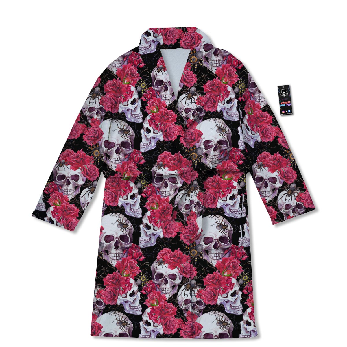 Skull And Rose Print Pattern Bathrobe-grizzshop