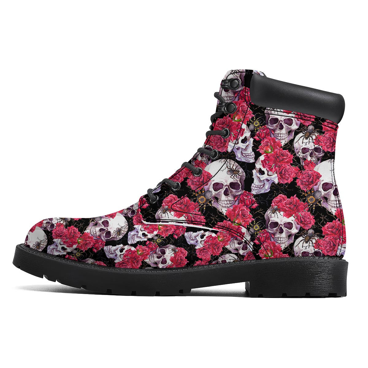 Skull And Rose Print Pattern Boots-grizzshop