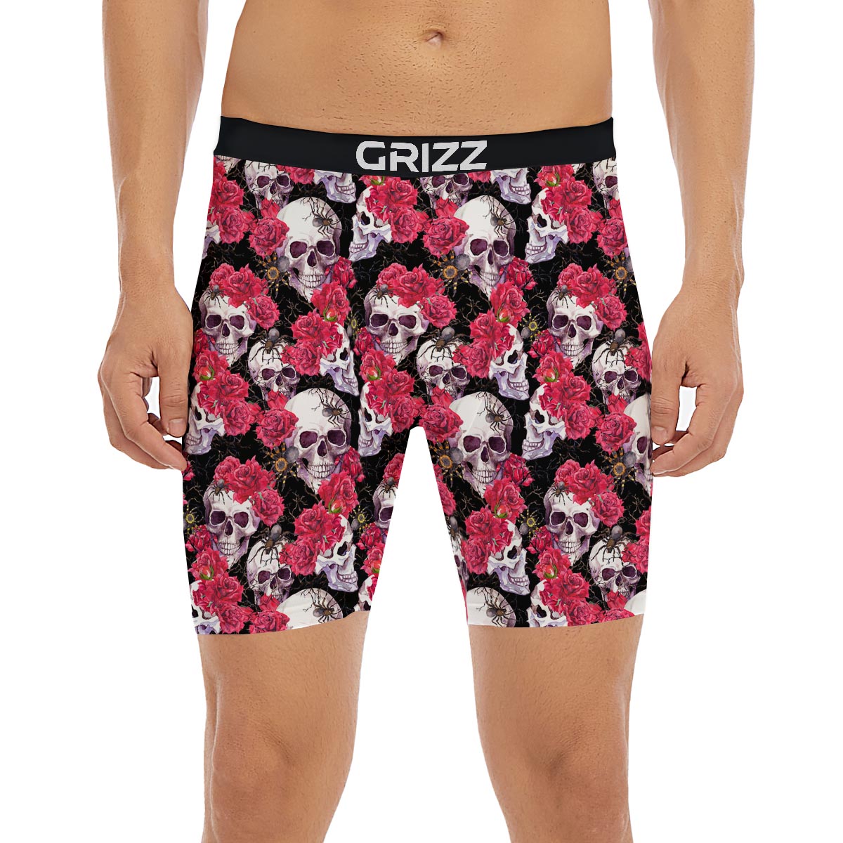 Skull And Rose Print Pattern Boxer Briefs-grizzshop