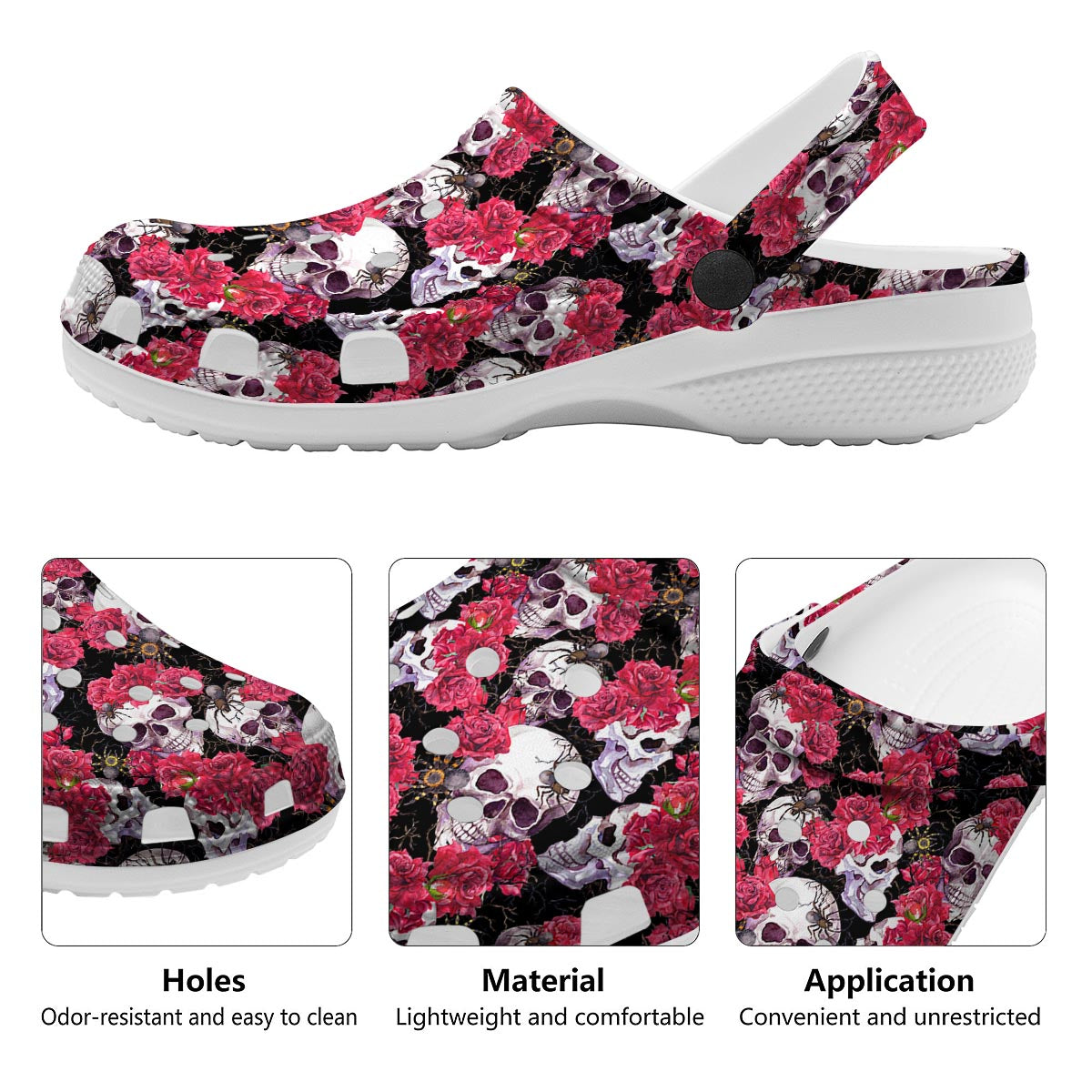 Skull And Rose Print Pattern Clog-grizzshop