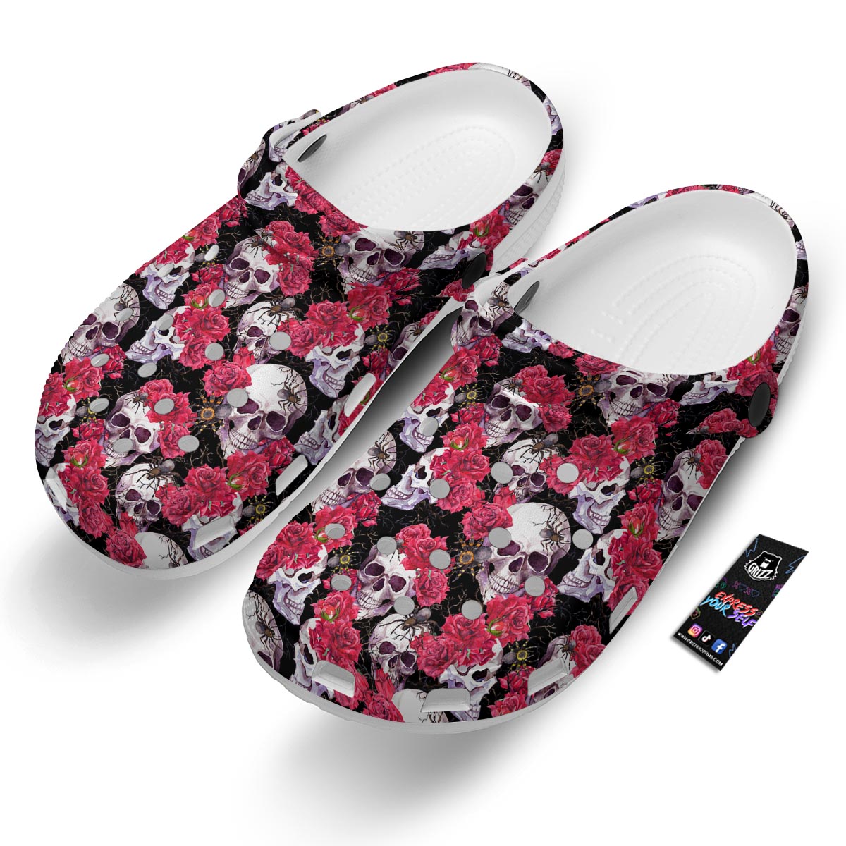 Skull And Rose Print Pattern Clog-grizzshop