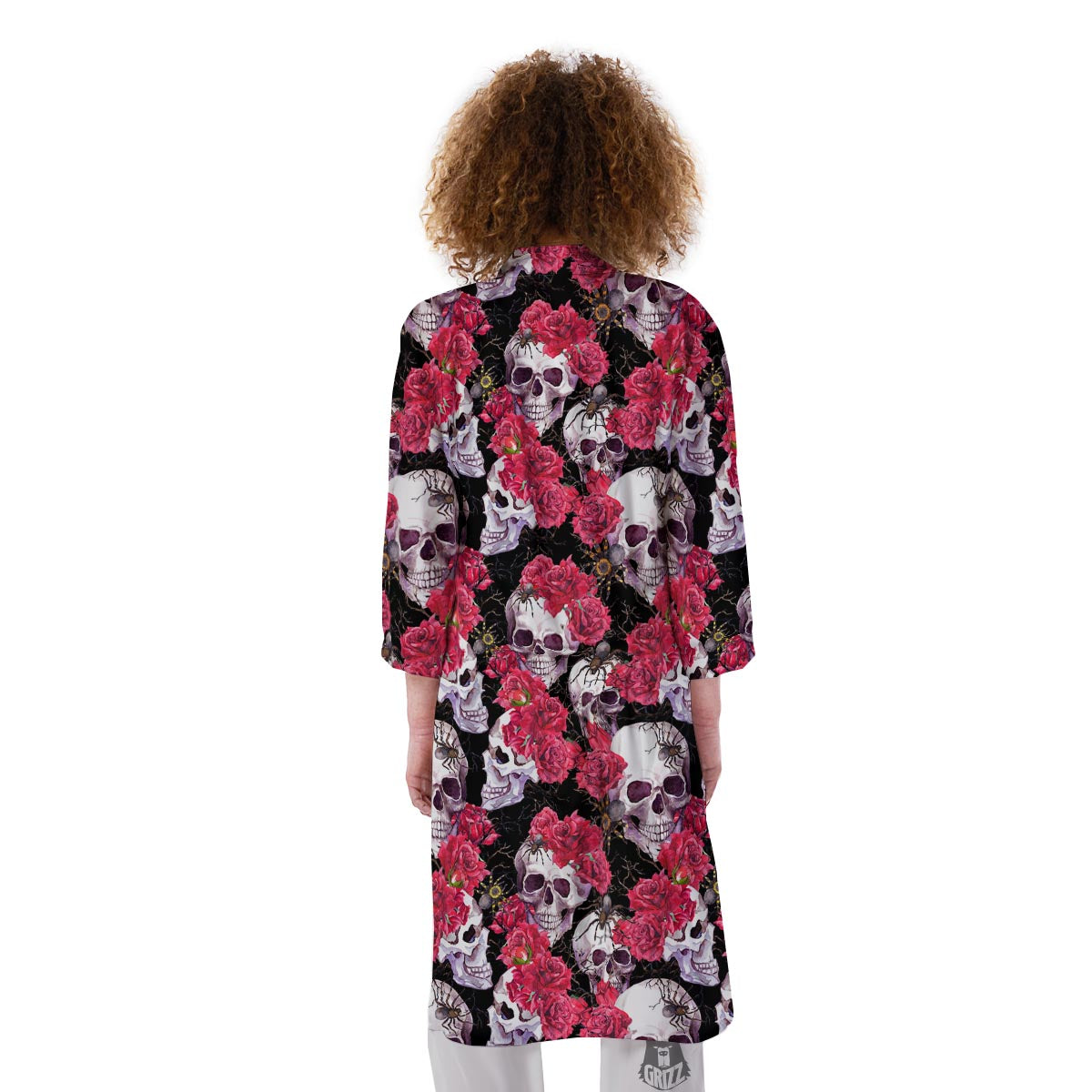 Skull And Rose Print Pattern Kimono-grizzshop