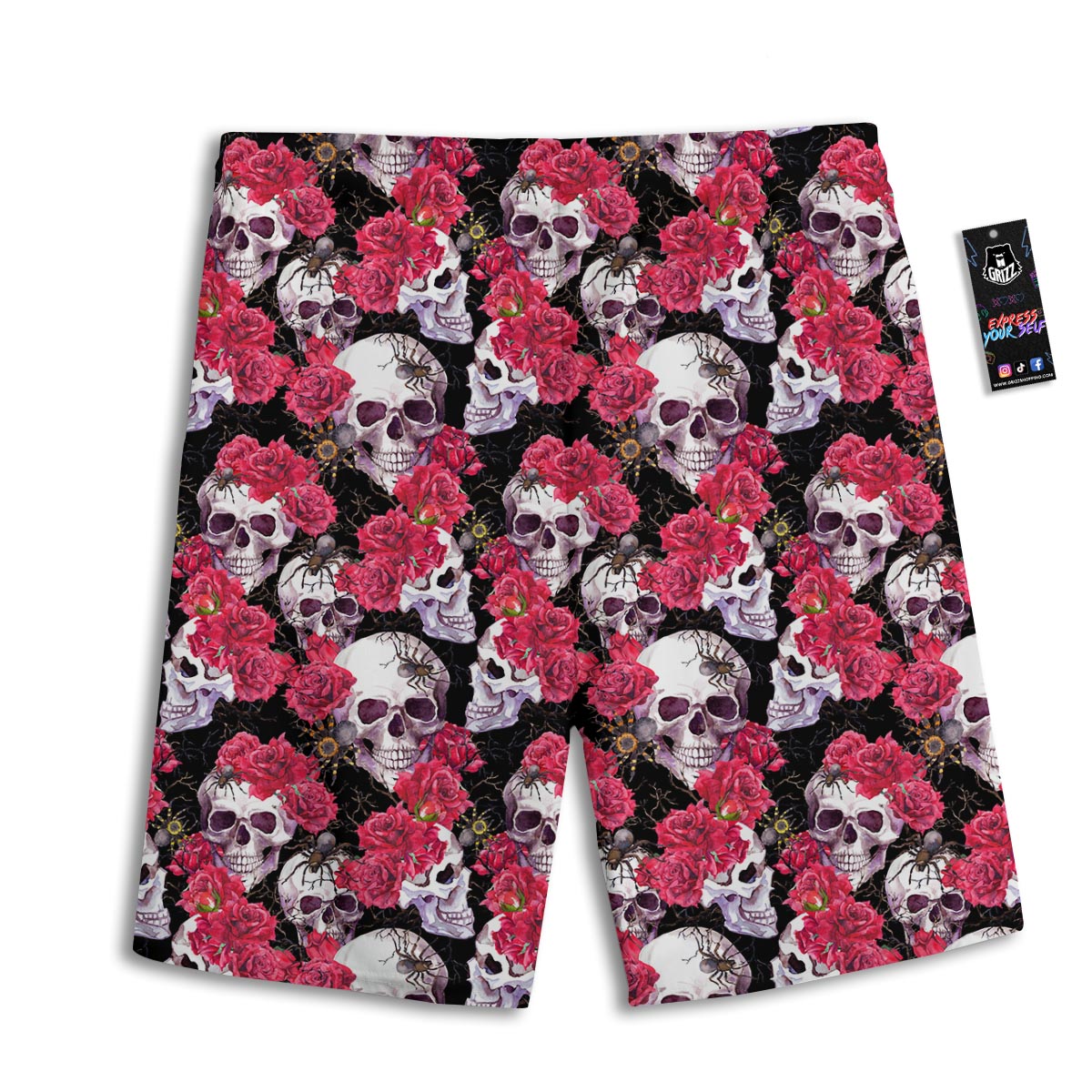 Skull And Rose Print Pattern Men's Athletic Shorts