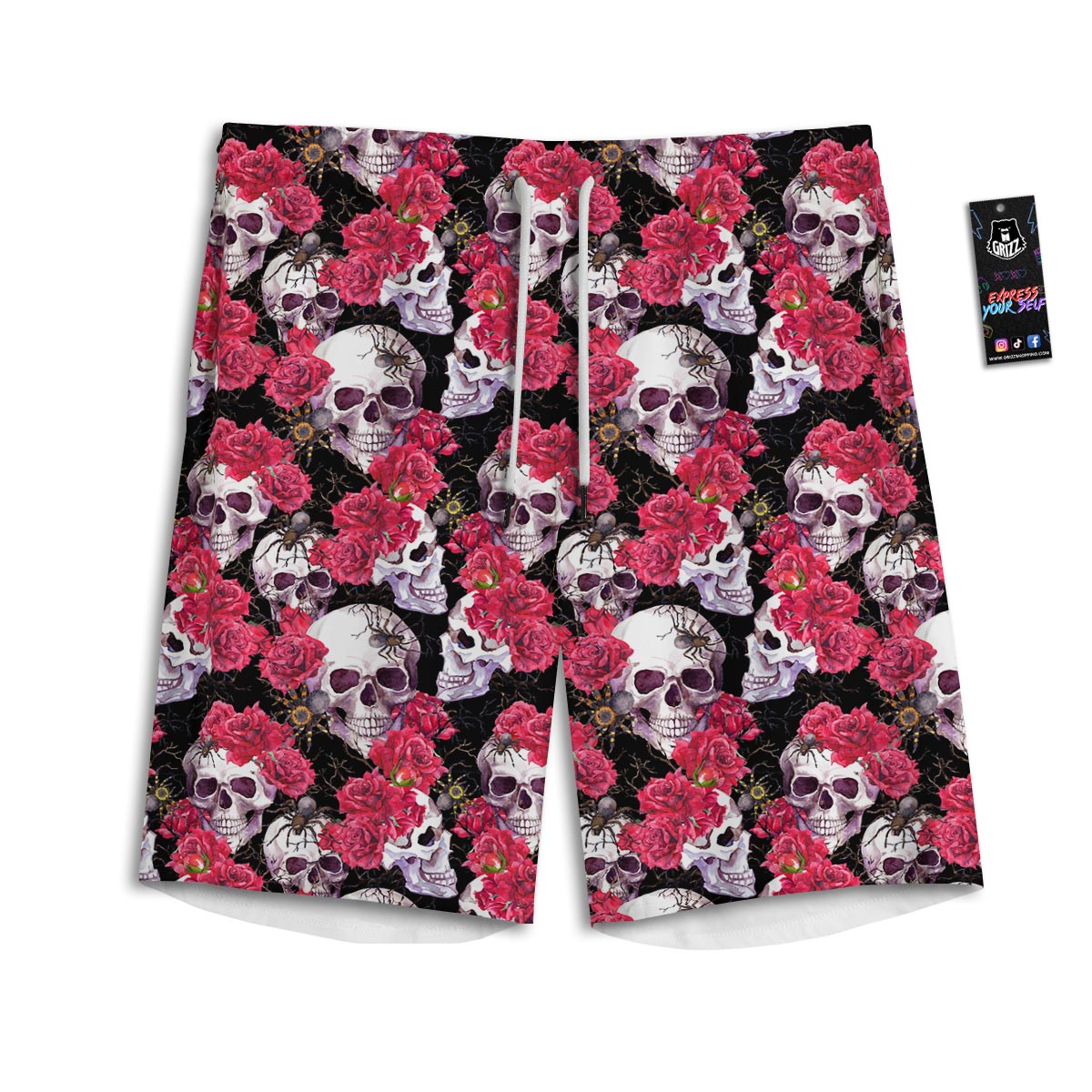 Skull And Rose Print Pattern Men's Athletic Shorts