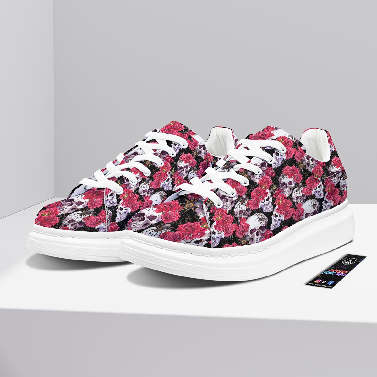 Skull And Rose Print Pattern Platform Shoes-grizzshop