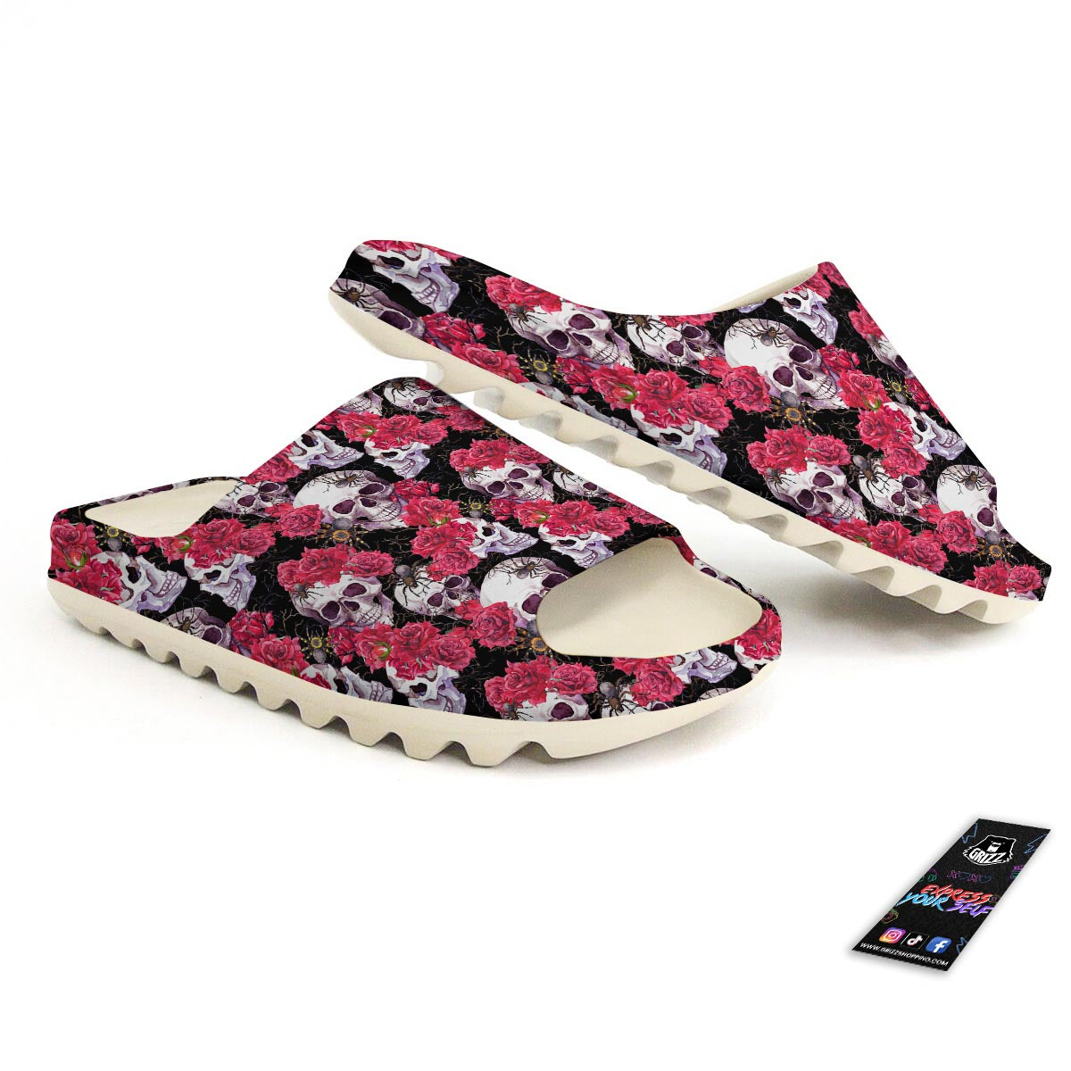 Skull And Rose Print Pattern Sandals-grizzshop