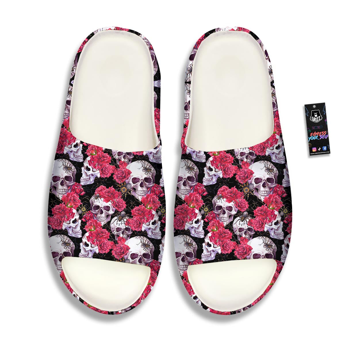 Skull And Rose Print Pattern Sandals-grizzshop