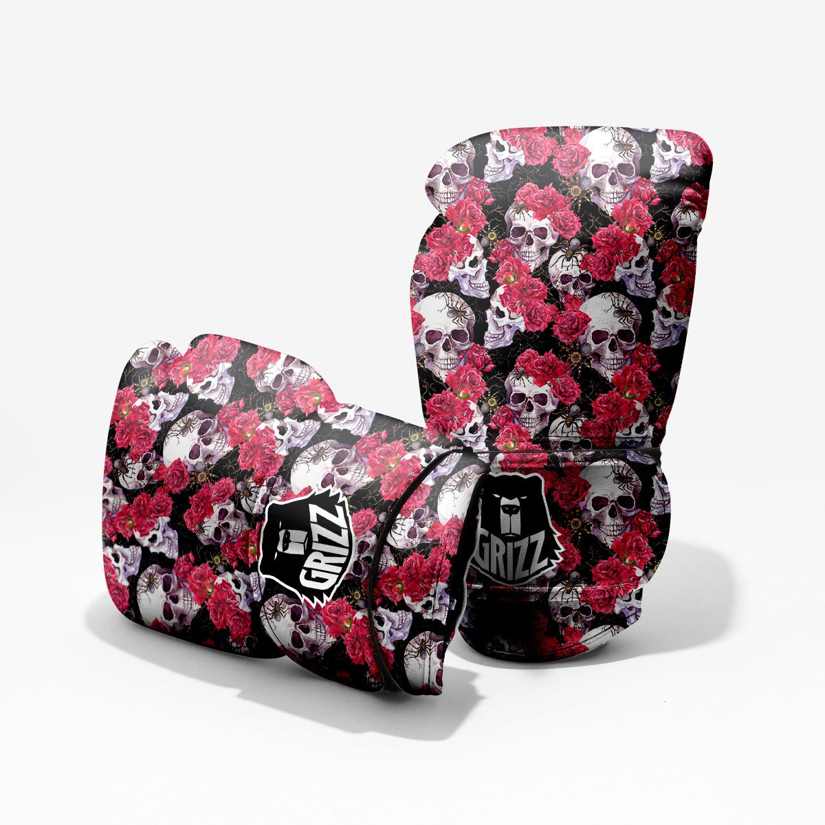Skull And Rose Print Pattern Pro Boxing Glove