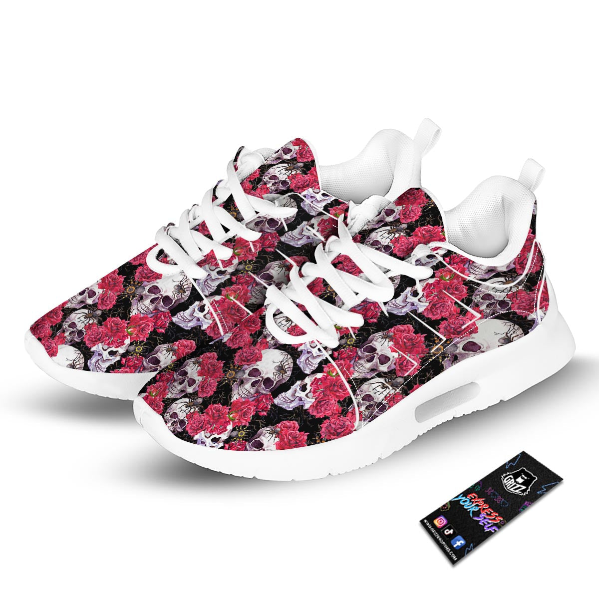 Skull And Rose Print Pattern Tennis Shoes-grizzshop