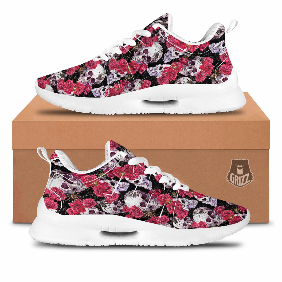 Skull And Rose Print Pattern Tennis Shoes-grizzshop