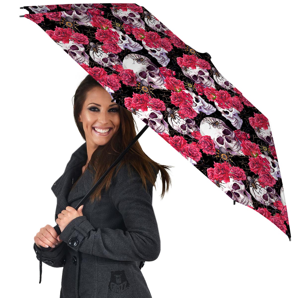 Skull And Rose Print Pattern Umbrella-grizzshop