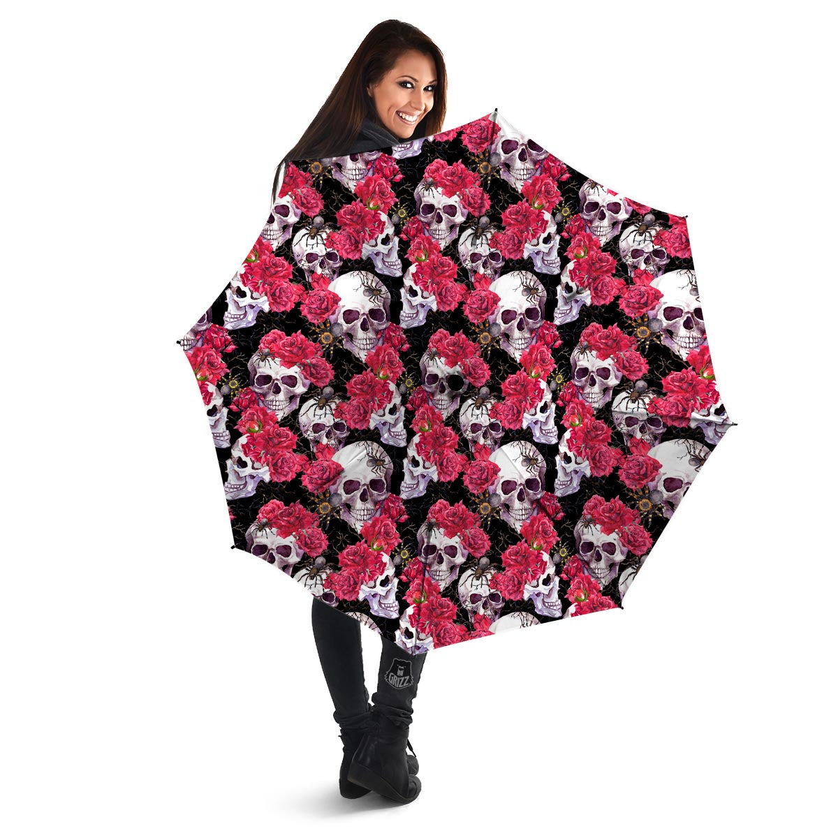 Skull And Rose Print Pattern Umbrella-grizzshop