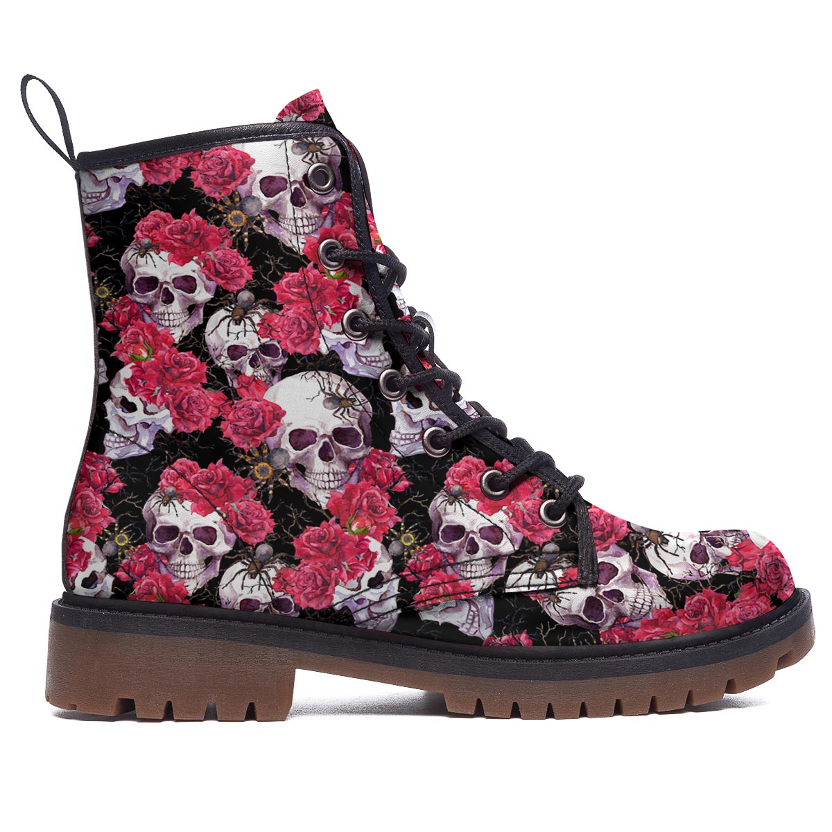 Skull And Rose Print Pattern Work Boots-grizzshop