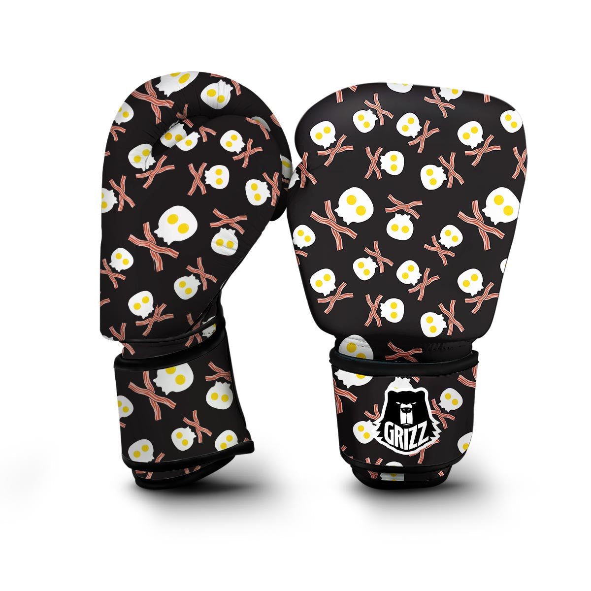 Skull Bacon Egg Pattern Print Boxing Gloves-grizzshop