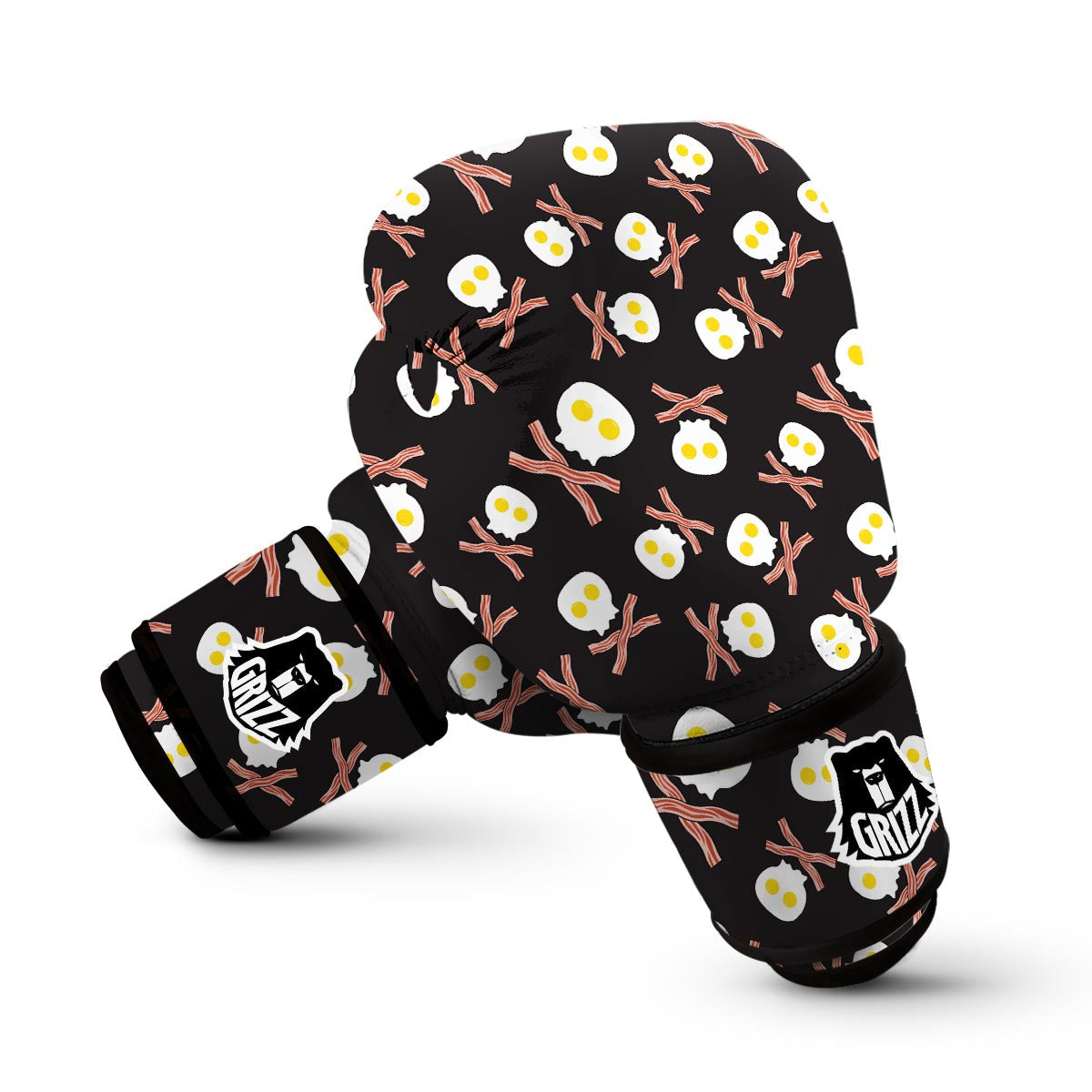 Skull Bacon Egg Pattern Print Boxing Gloves-grizzshop