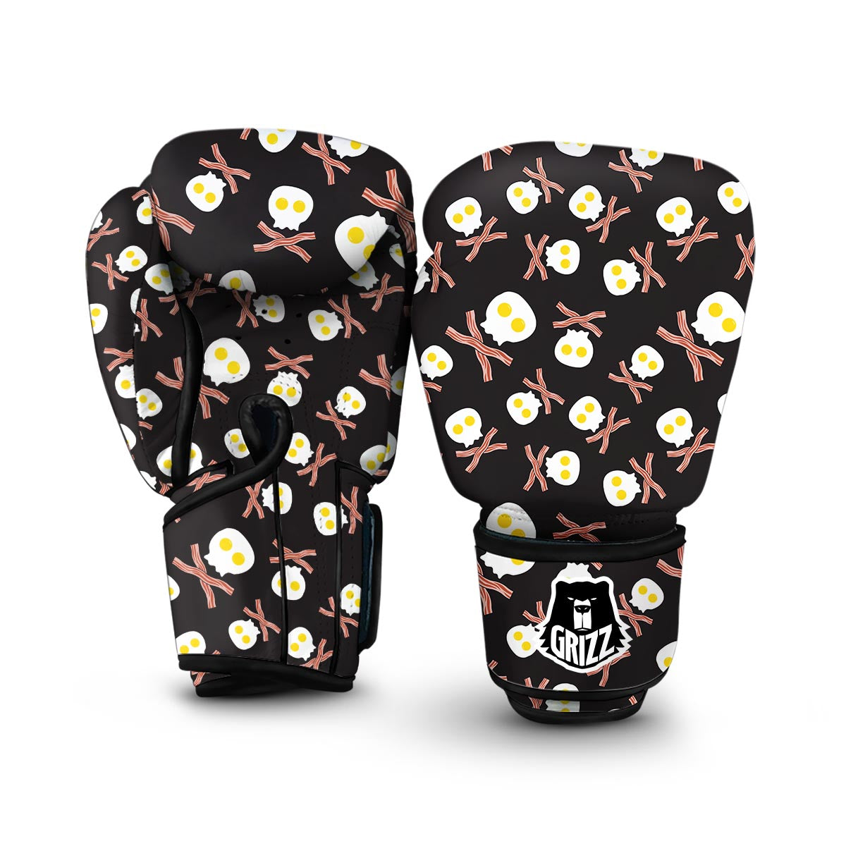 Skull Bacon Egg Pattern Print Boxing Gloves-grizzshop