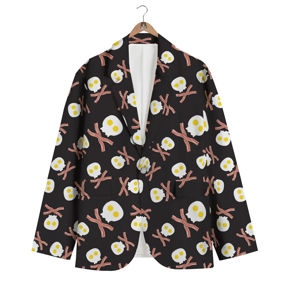 Skull Bacon Egg Pattern Print Men's Blazer-grizzshop
