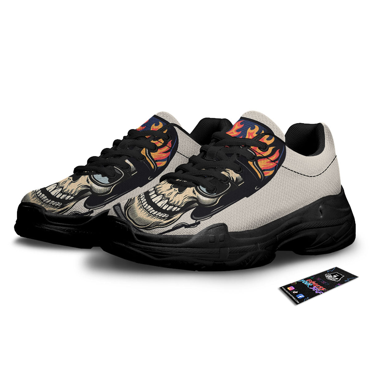 Skull Biker Helmet Vintage Print Black Chunky Shoes-grizzshop