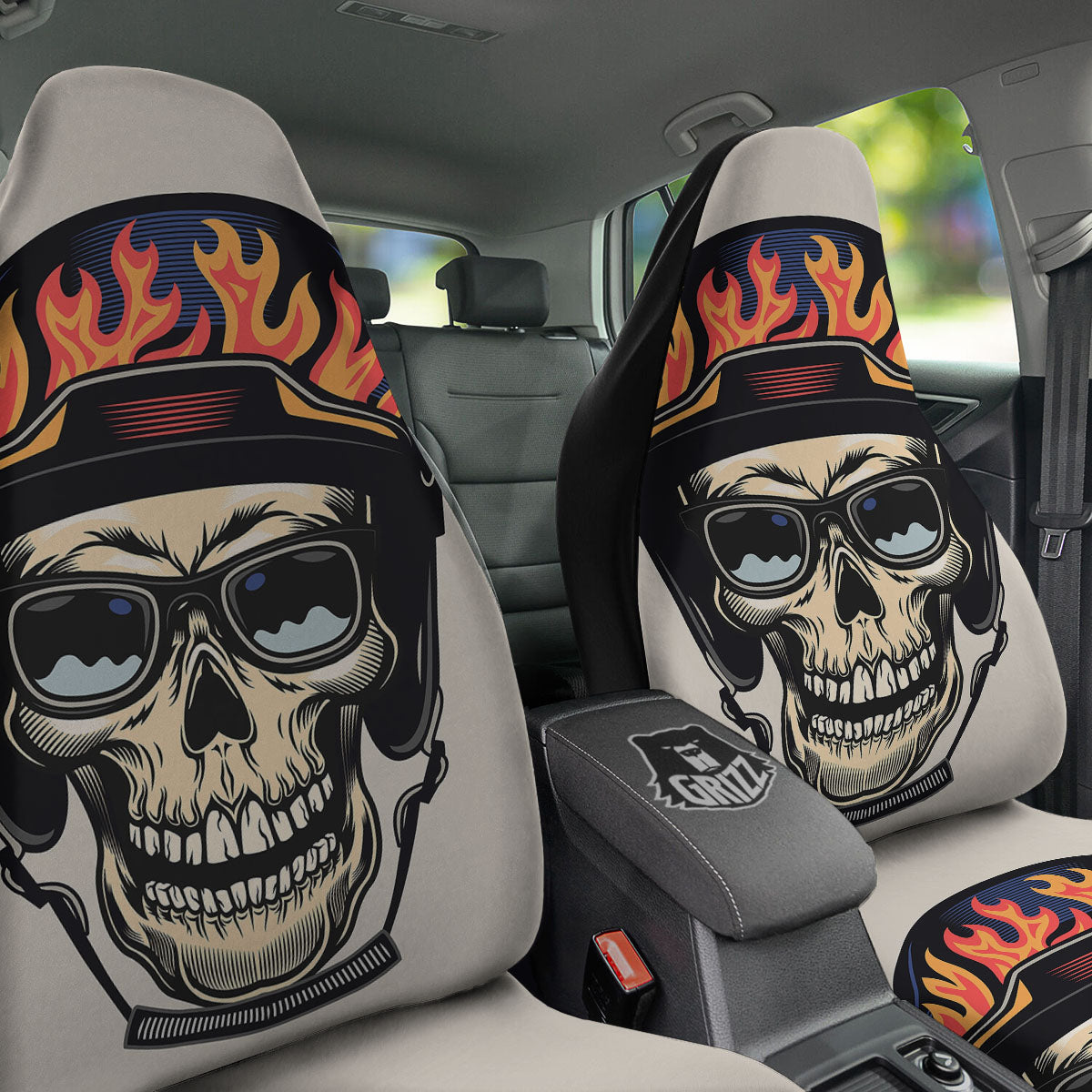 Skull Biker Helmet Vintage Print Car Seat Covers-grizzshop