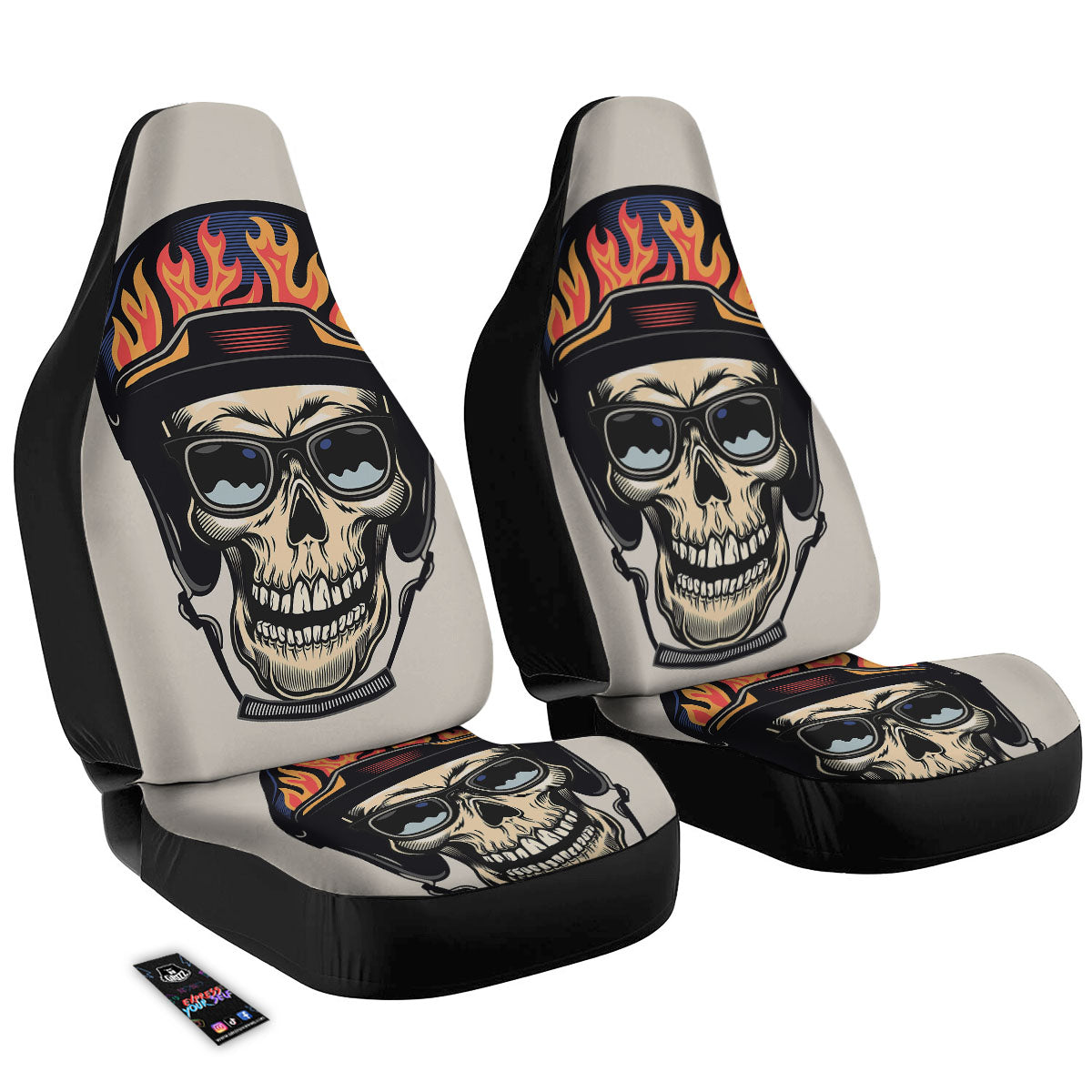 Skull Biker Helmet Vintage Print Car Seat Covers-grizzshop