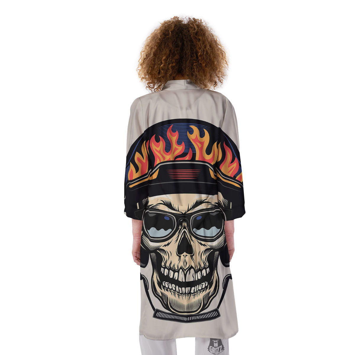 Skull Biker Helmet Vintage Print Kimono-grizzshop