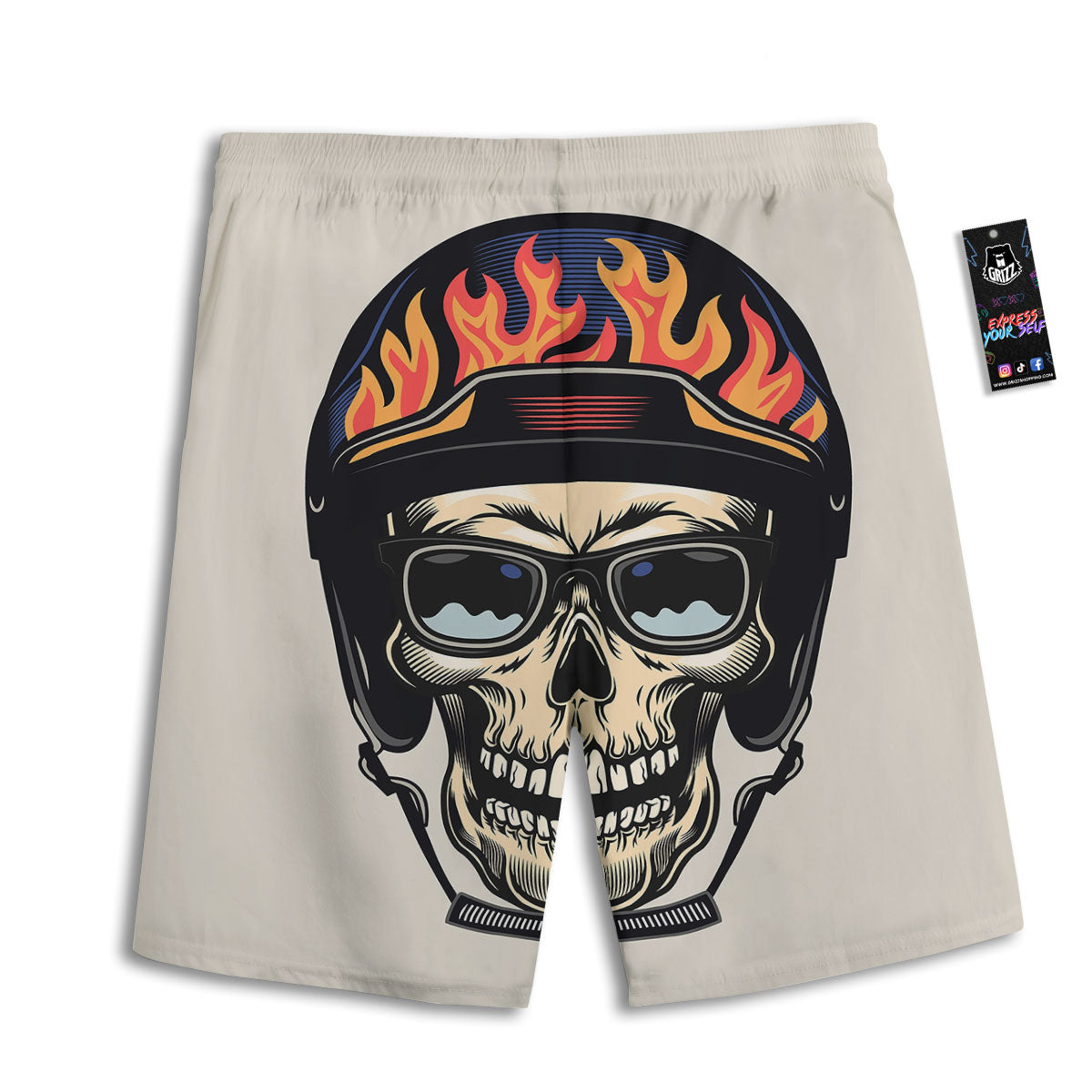Skull Biker Helmet Vintage Print Men's Athletic Shorts