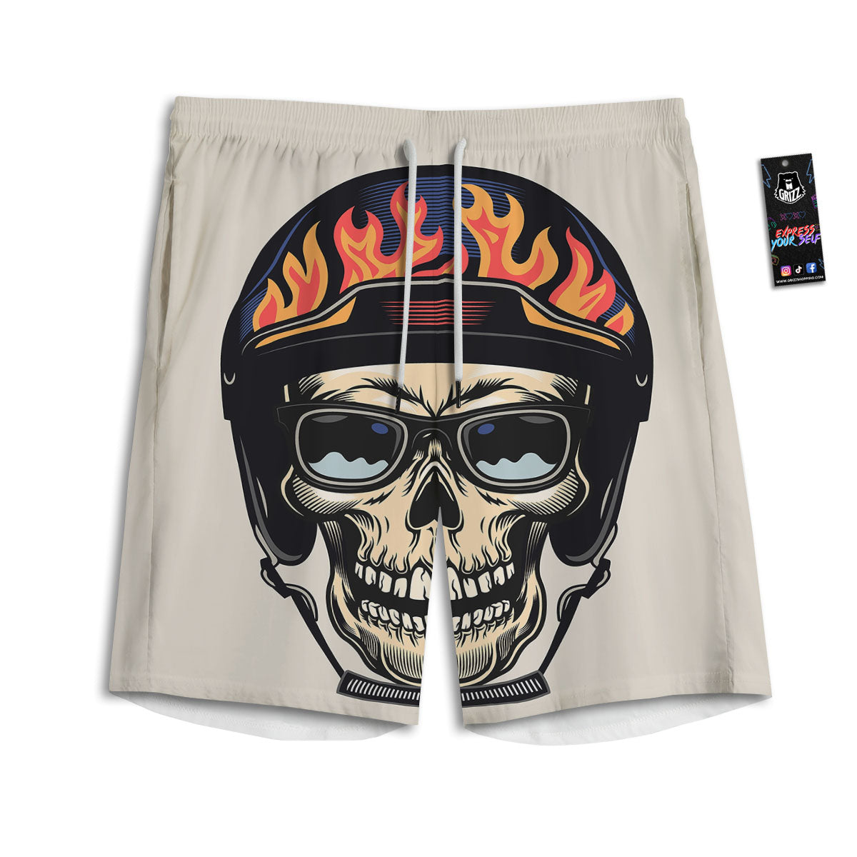 Skull Biker Helmet Vintage Print Men's Athletic Shorts