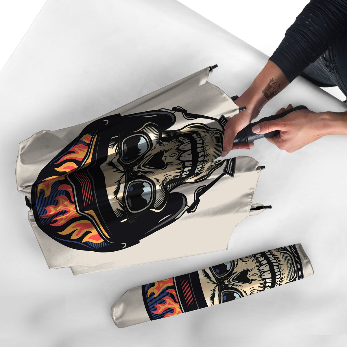 Skull Biker Helmet Vintage Print Umbrella-grizzshop