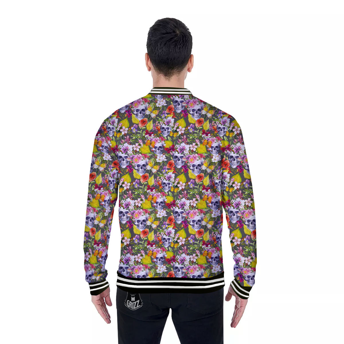 Skull Blossom Flowers Print Pattern Baseball Jacket-grizzshop