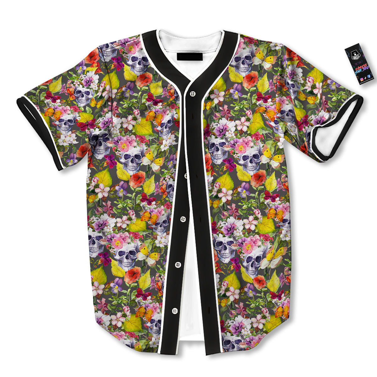 Skull Blossom Flowers Print Pattern Baseball Jersey-grizzshop