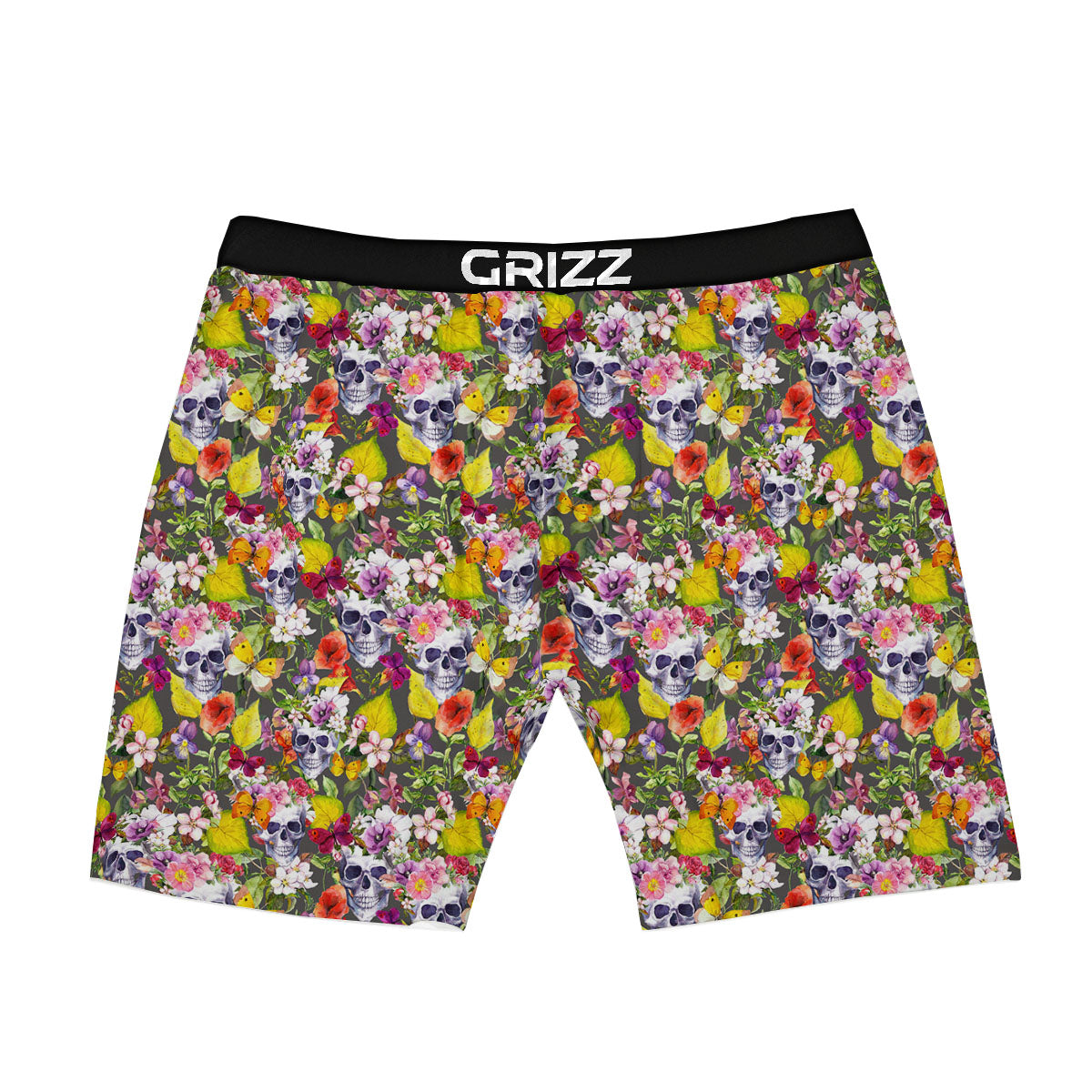 Skull Blossom Flowers Print Pattern Boxer Briefs-grizzshop
