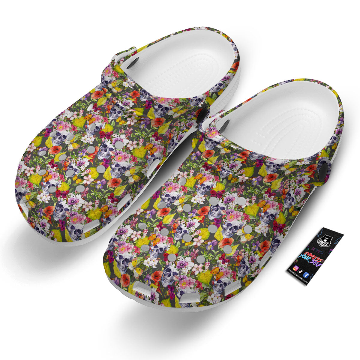 Skull Blossom Flowers Print Pattern Clog-grizzshop
