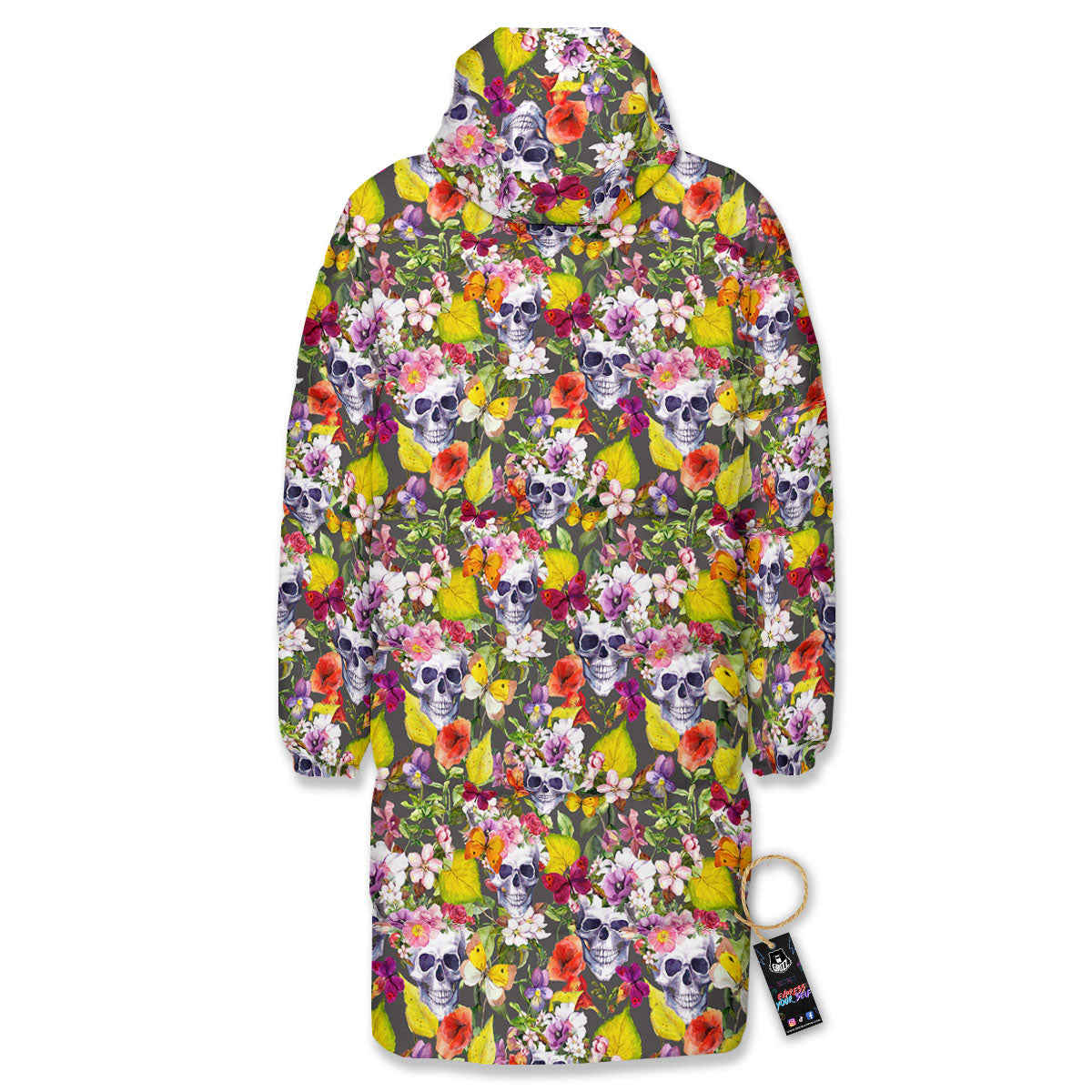 Skull Blossom Flowers Print Pattern Long Down Jacket-grizzshop