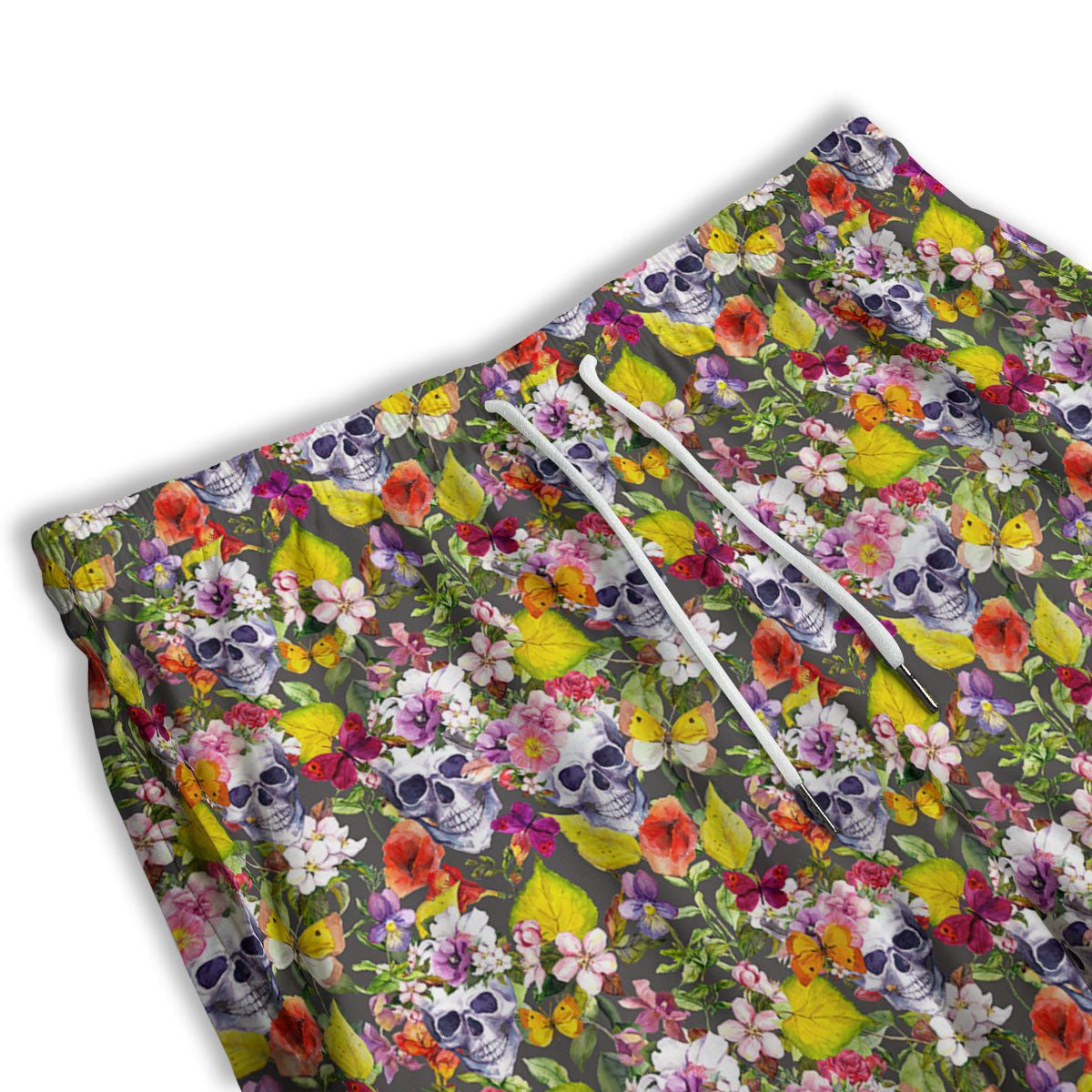 Skull Blossom Flowers Print Pattern Men's Athletic Shorts