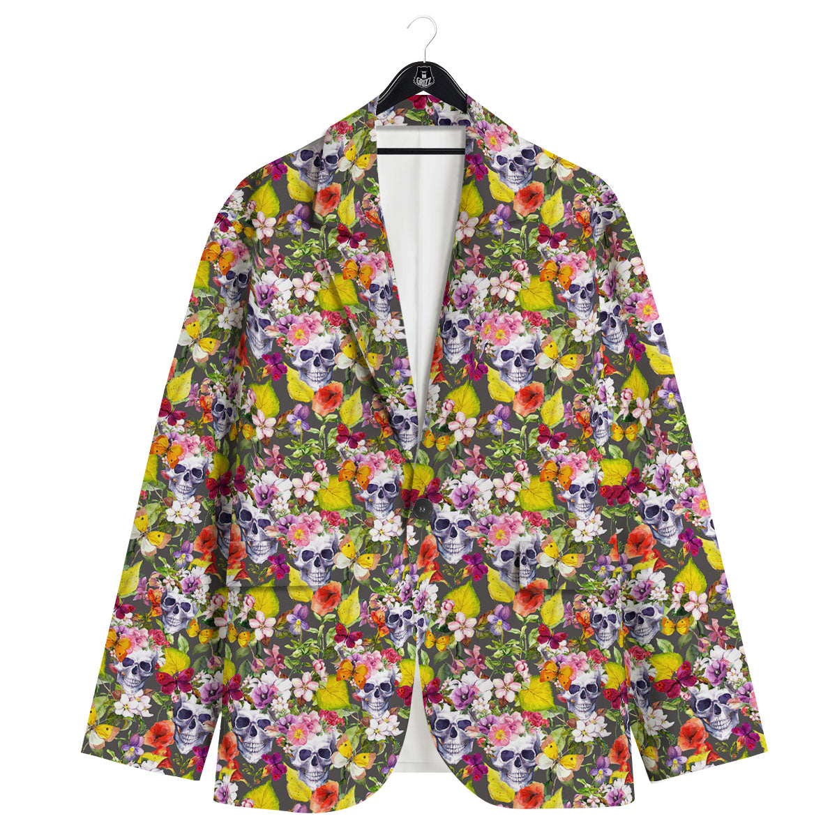 Skull Blossom Flowers Print Pattern Men's Sport Coat-grizzshop