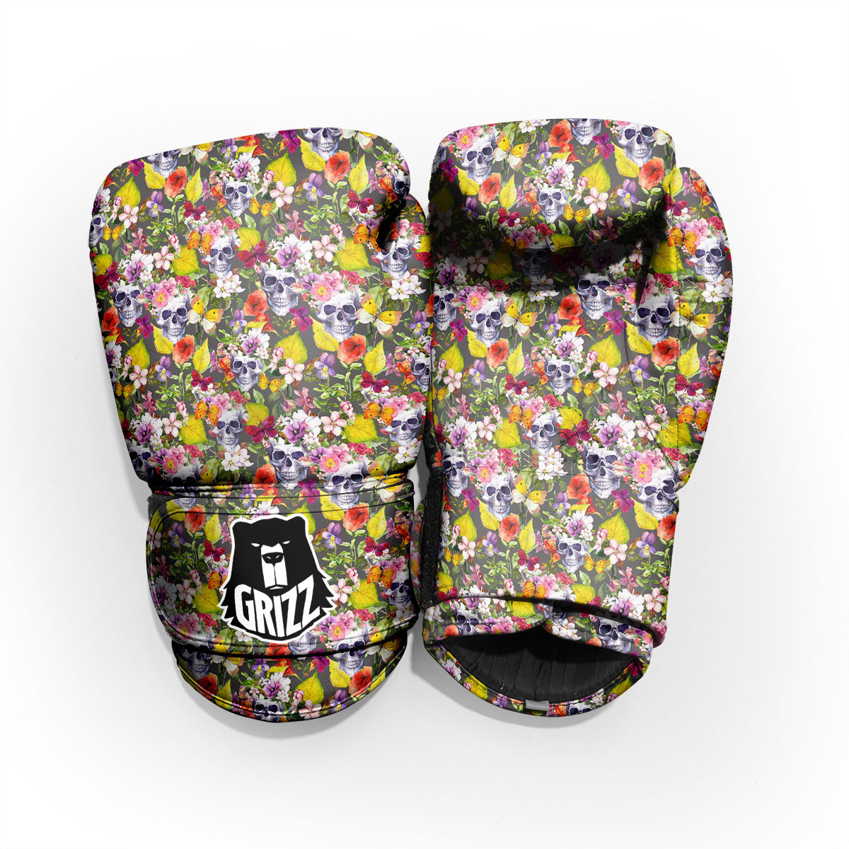 Skull Blossom Flowers Print Pattern Pro Boxing Glove
