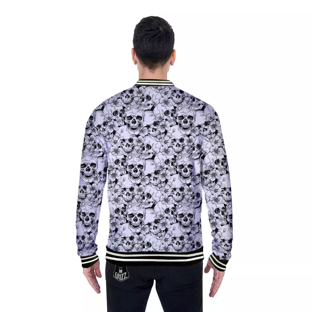 Skull Blossom Peony Print Pattern Baseball Jacket-grizzshop