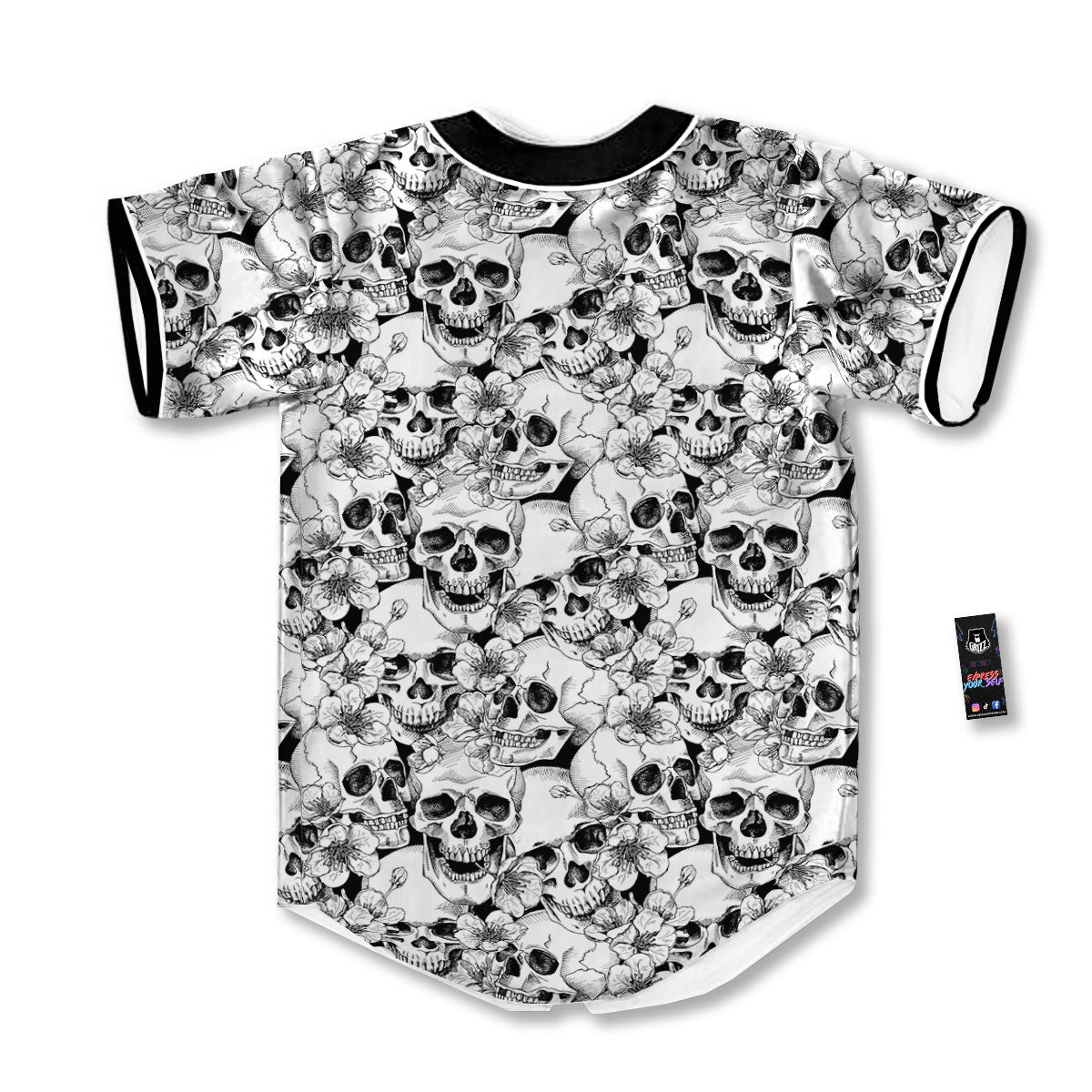 Skull Blossom Peony Print Pattern Baseball Jersey-grizzshop