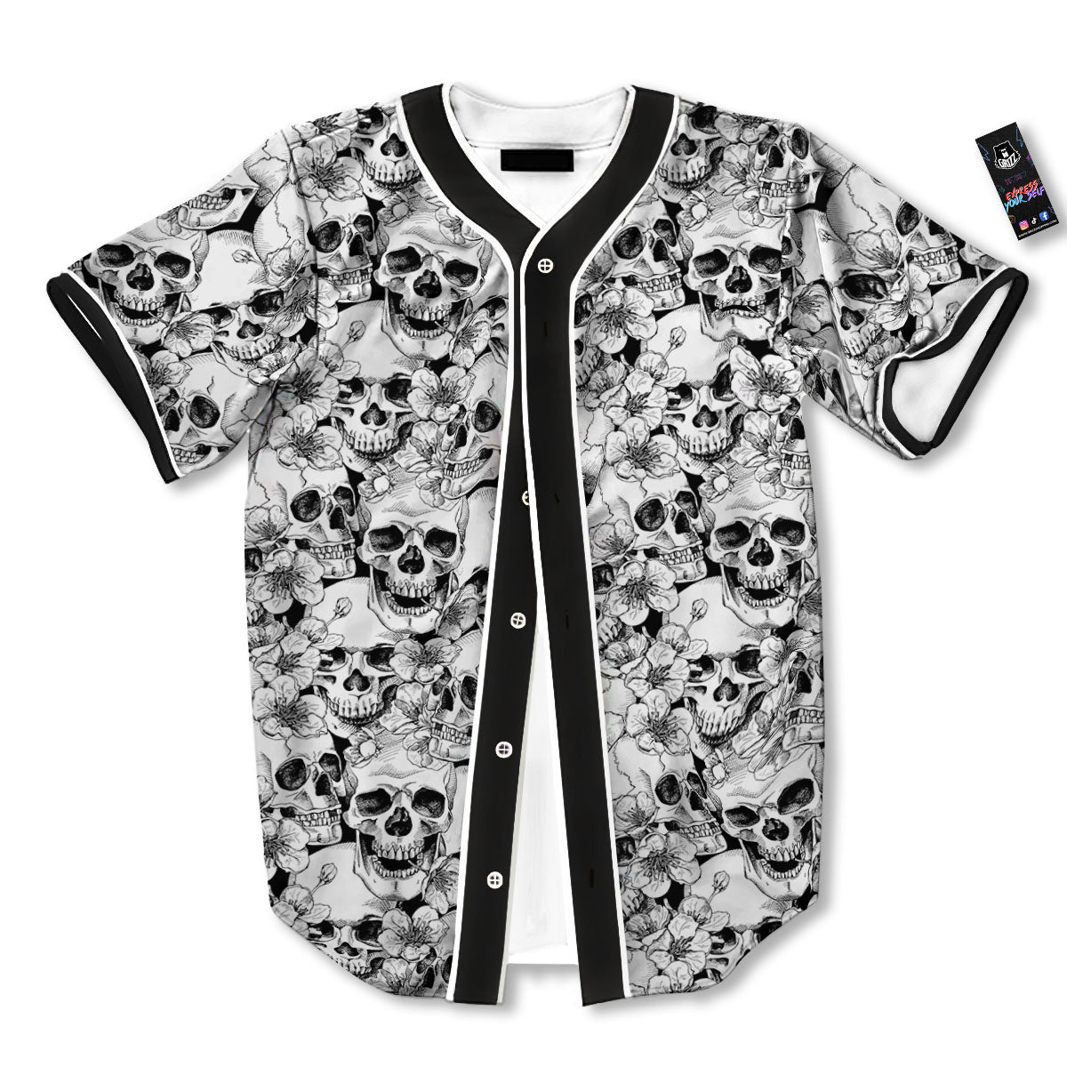 Skull Blossom Peony Print Pattern Baseball Jersey-grizzshop