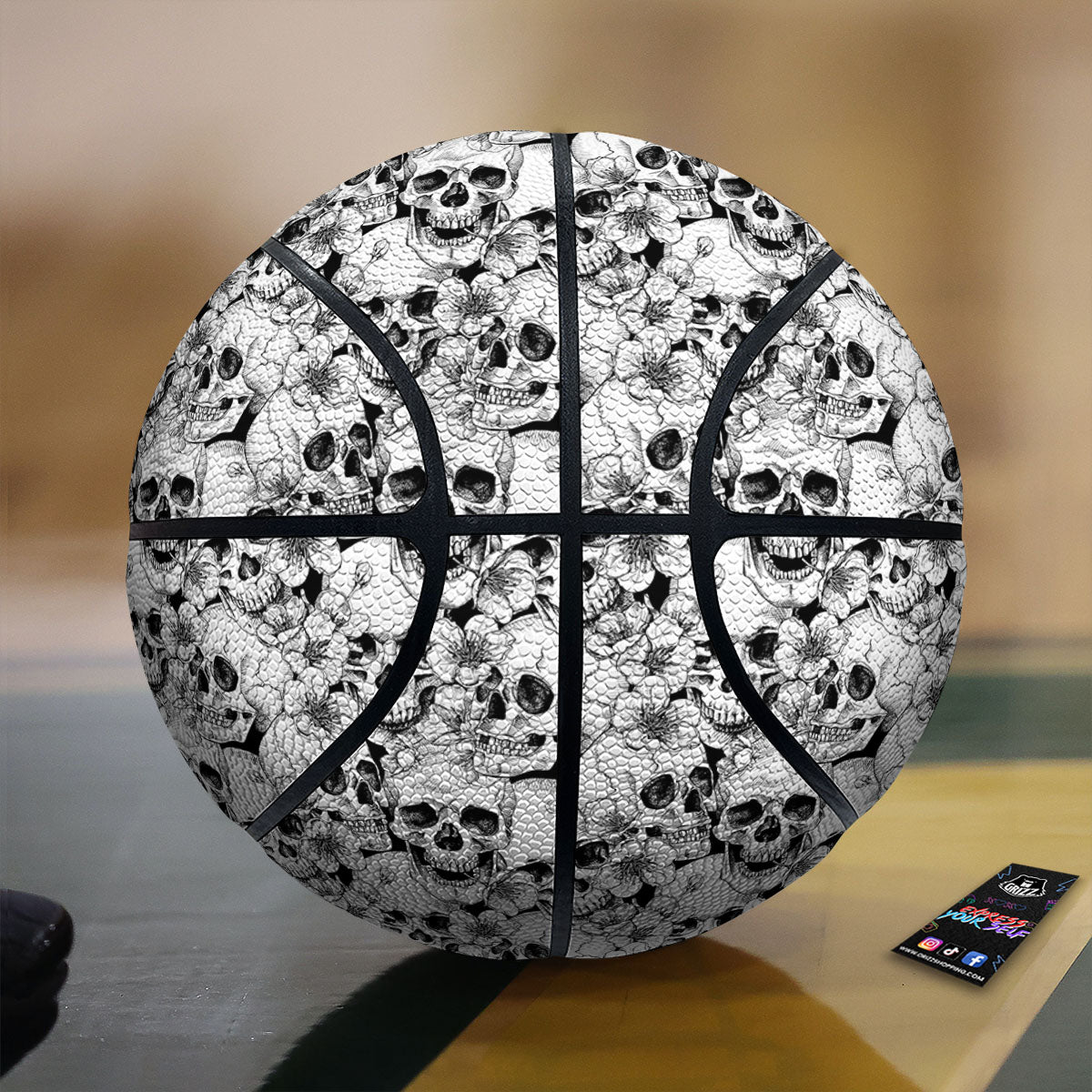 Skull Blossom Peony Print Pattern Basketball-grizzshop