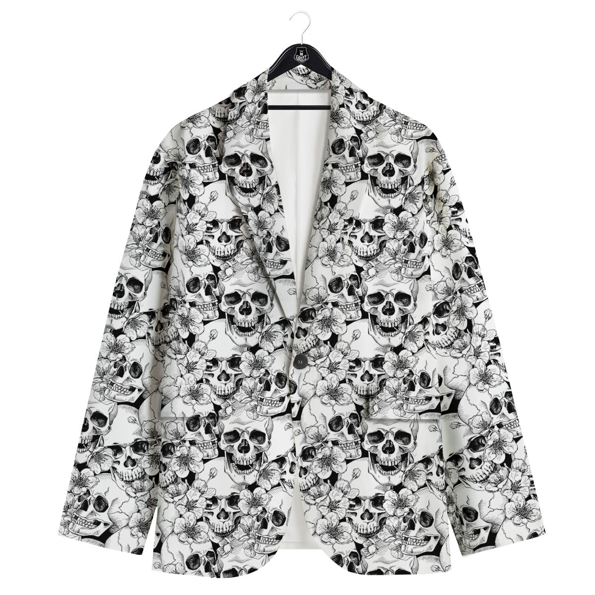 Skull Blossom Peony Print Pattern Men's Sport Coat-grizzshop