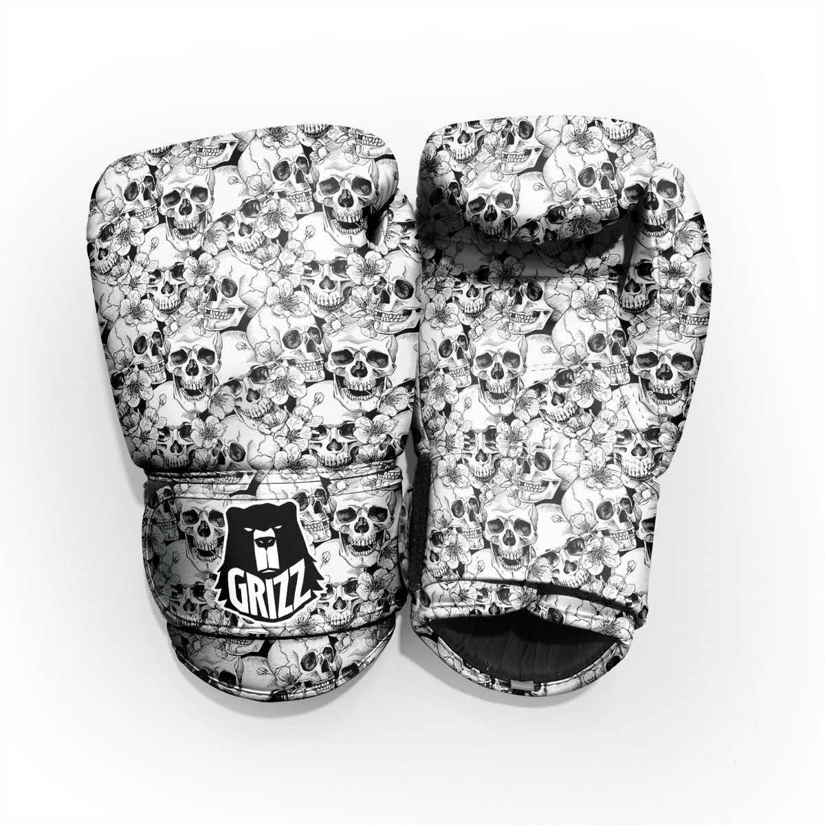Skull Blossom Peony Print Pattern Pro Boxing Glove