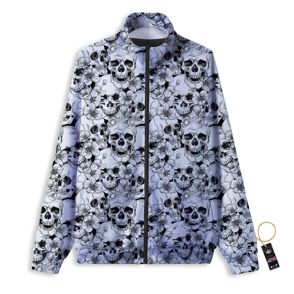 Skull Blossom Peony Print Pattern Track Jacket-grizzshop