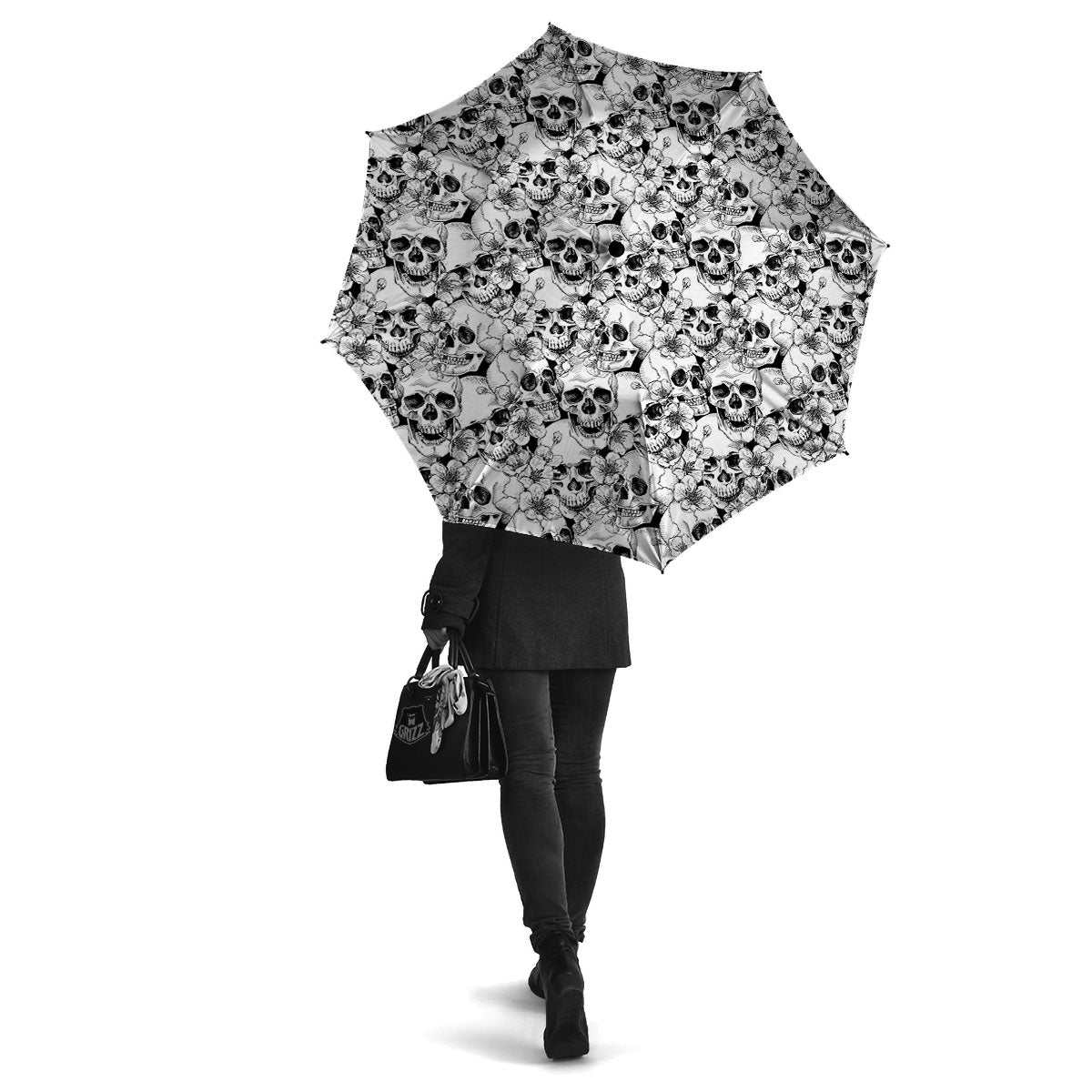 Skull Blossom Peony Print Pattern Umbrella-grizzshop
