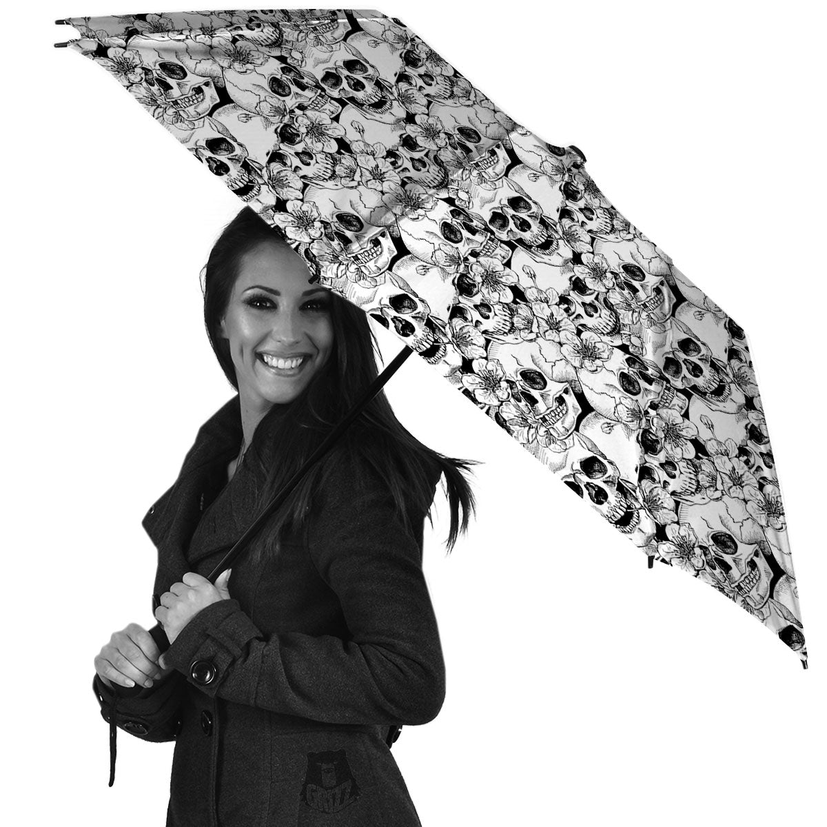 Skull Blossom Peony Print Pattern Umbrella-grizzshop