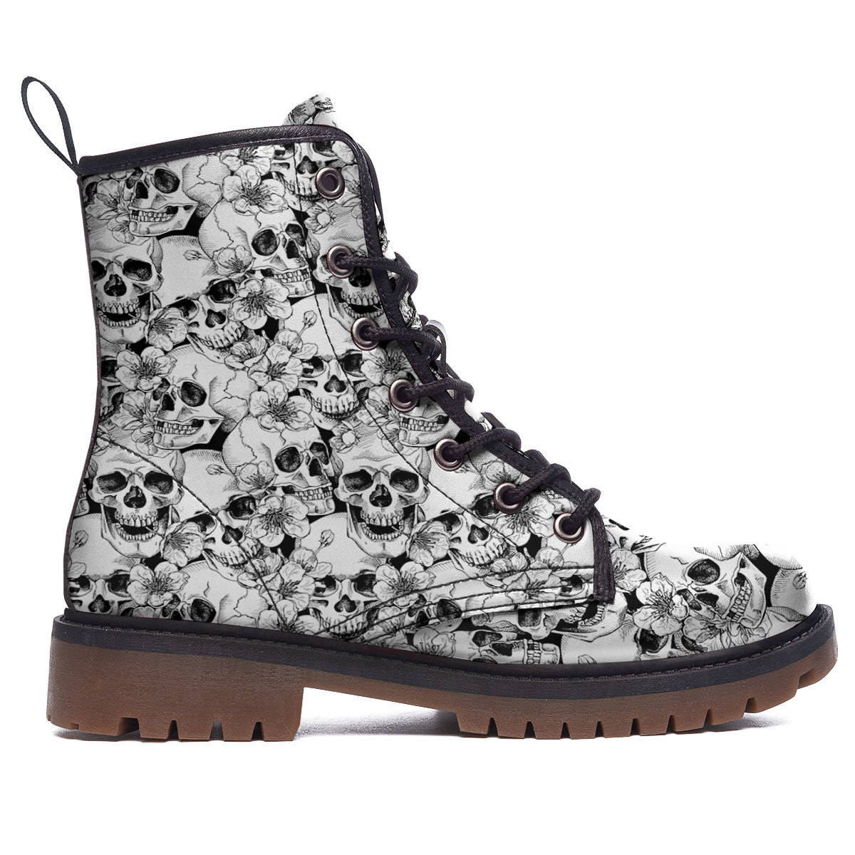 Skull Blossom Peony Print Pattern Work Boots-grizzshop