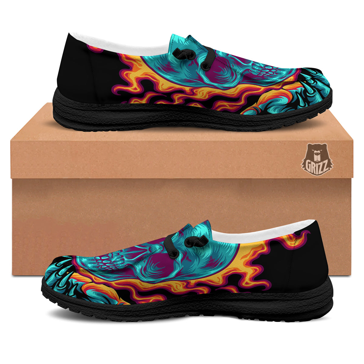Skull Burning Print Black Loafers-grizzshop