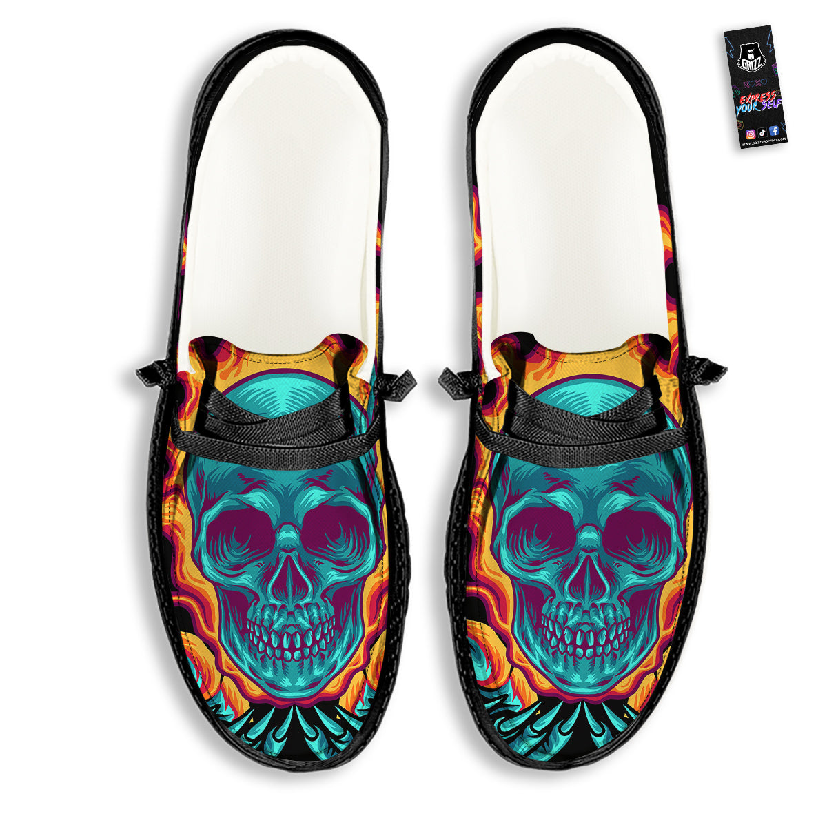 Skull Burning Print Black Loafers-grizzshop