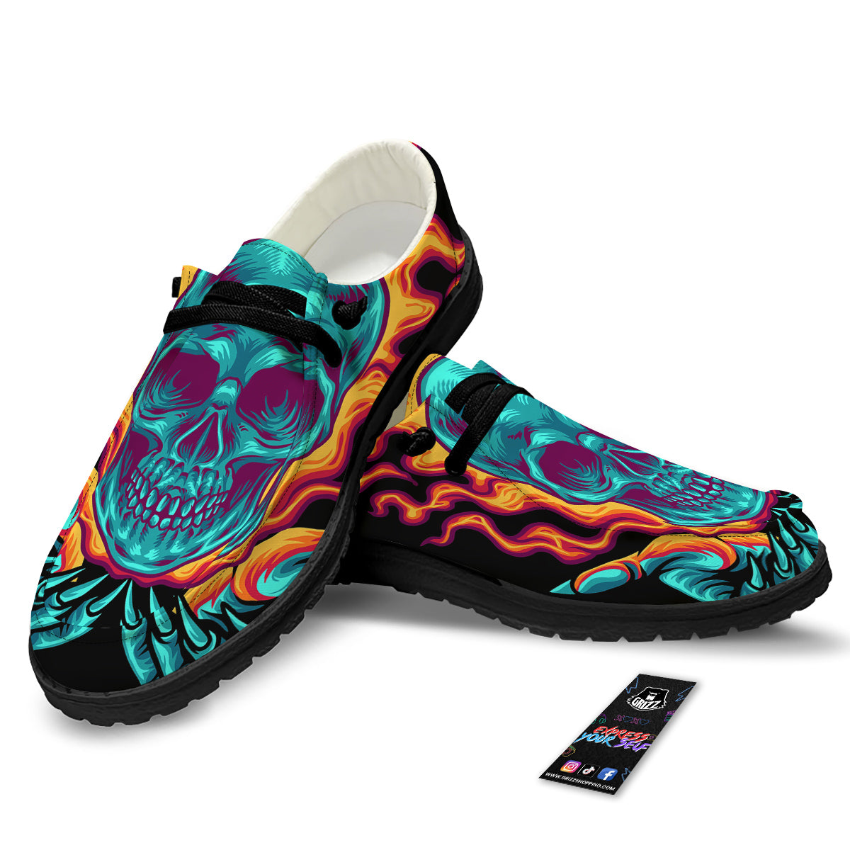 Skull Burning Print Black Loafers-grizzshop